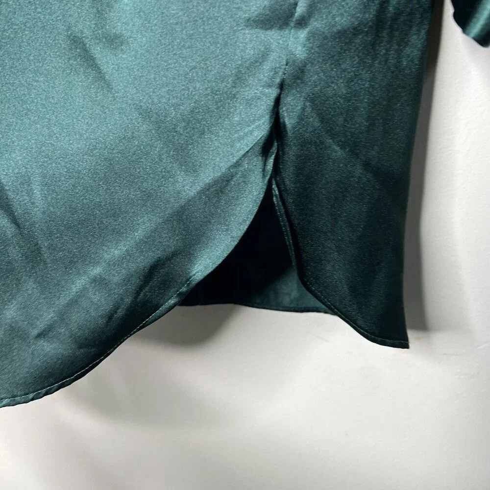 Jones New York Satin Dark Green Over side Button Down Mini Short Dress Sz XS Pjs - Picture 6 of 7